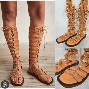 Free People Tan Lace-Up Gladiator Sandals